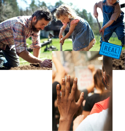 Family working shoveling